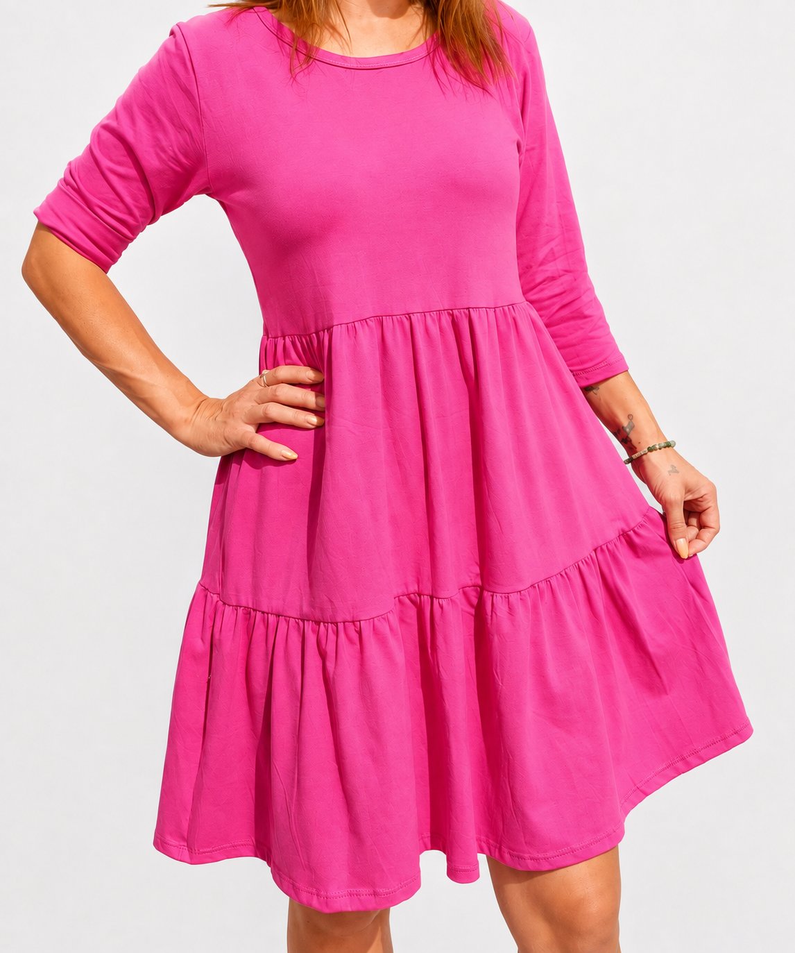 JULIANA - šaty s 3/4 rukávem - magenta, sedne od velikosti S do L