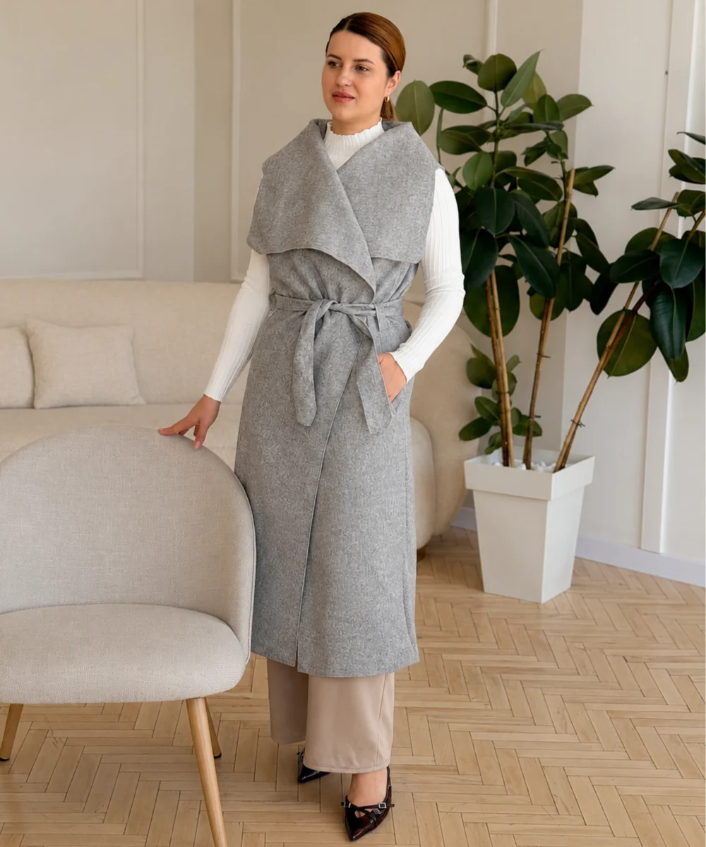 Moly - flaušová vesta dlouhá - šedá, sedne od velikosti XS do L